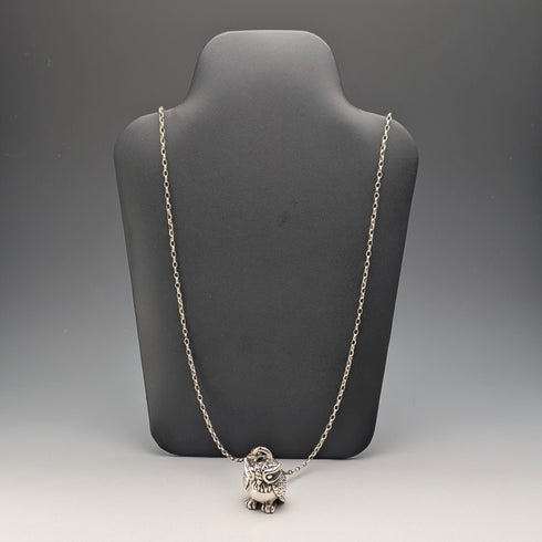 Vintage Sterling Silver Owl Pendant & Sterling Silver Azuki Chain Necklace, Total Weight: 28g (NAJO)